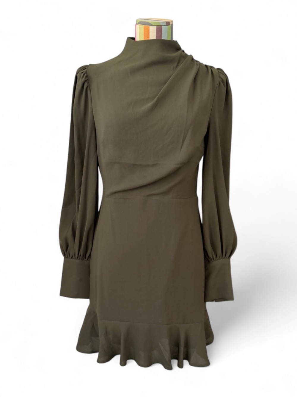 Express Olive Green High Neck Long Sleeve Mini Dress